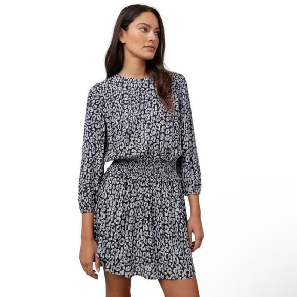Rails Dresses & Skirts - Rails Inez Blouson Dress Women’s Large Black Batik Cheetah Print Smocked Mini